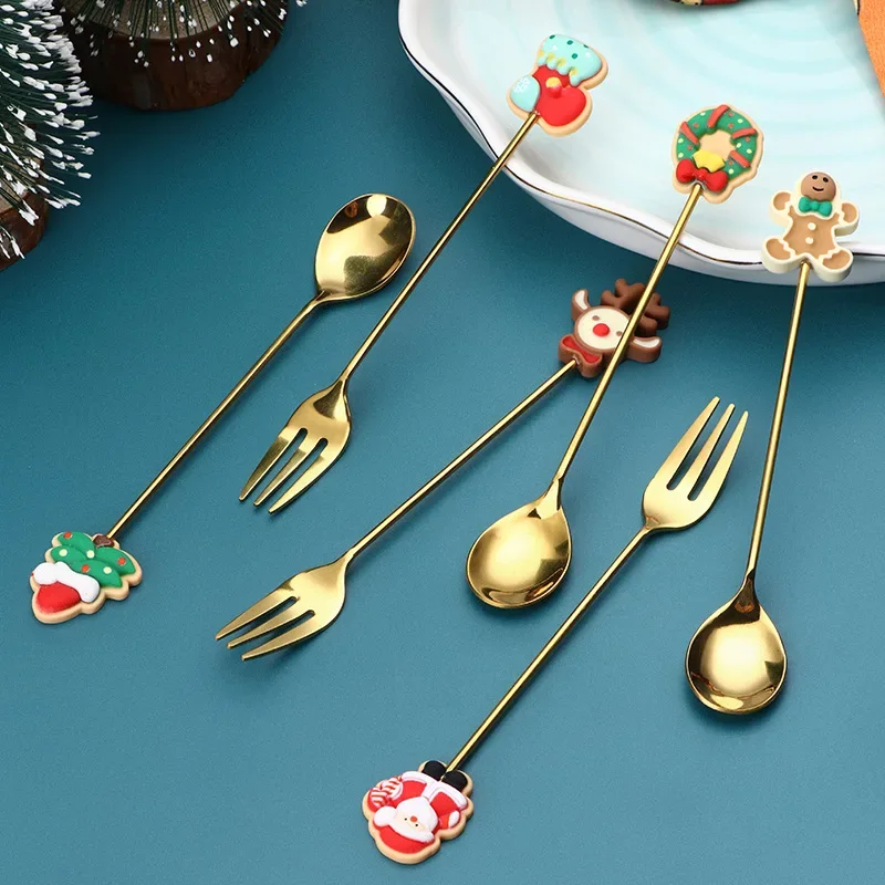 2ks vianočné dodávky malé darčeky Cartoon Dessert Fruit Fork Clavel Dessert Clavel Vianoce 2025