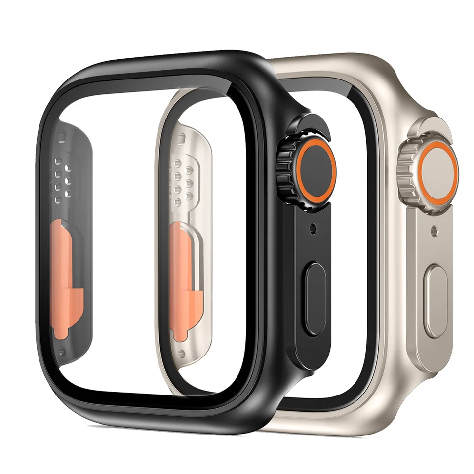 2ksové puzdro Temperované sklo+puzdro pre Apple Watch 44 mm 45 mm Chránič obrazovky Zmena Ultra Bumper Iwatch Serie 9 8 7 SE 6 5 4 3