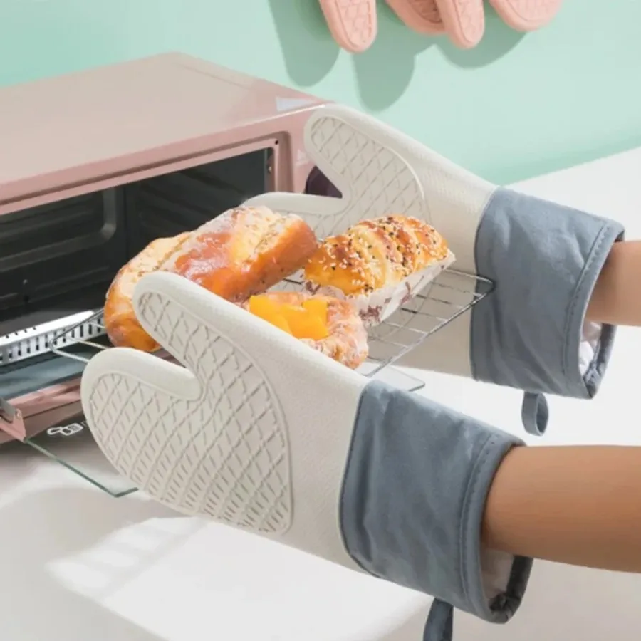 2ksové rukavice Silikónové rukavice rúry Oven Teplo izolované prstové rukavice Zhruba proti opaľovaniu rukavíc