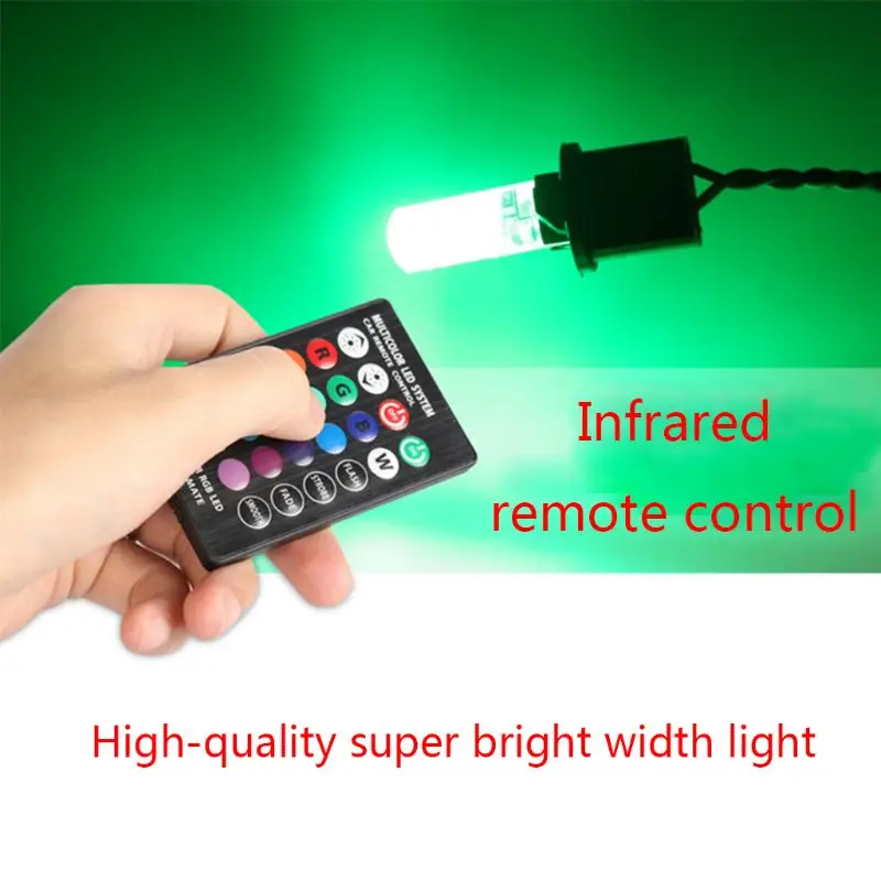2ksové svetlé svetlá s jasnými automobilmi T10 W5W RGB LED žiarovka Čítanie svetlo LED žiarovky LED s diaľkovým ovládaním Strobe d7ya