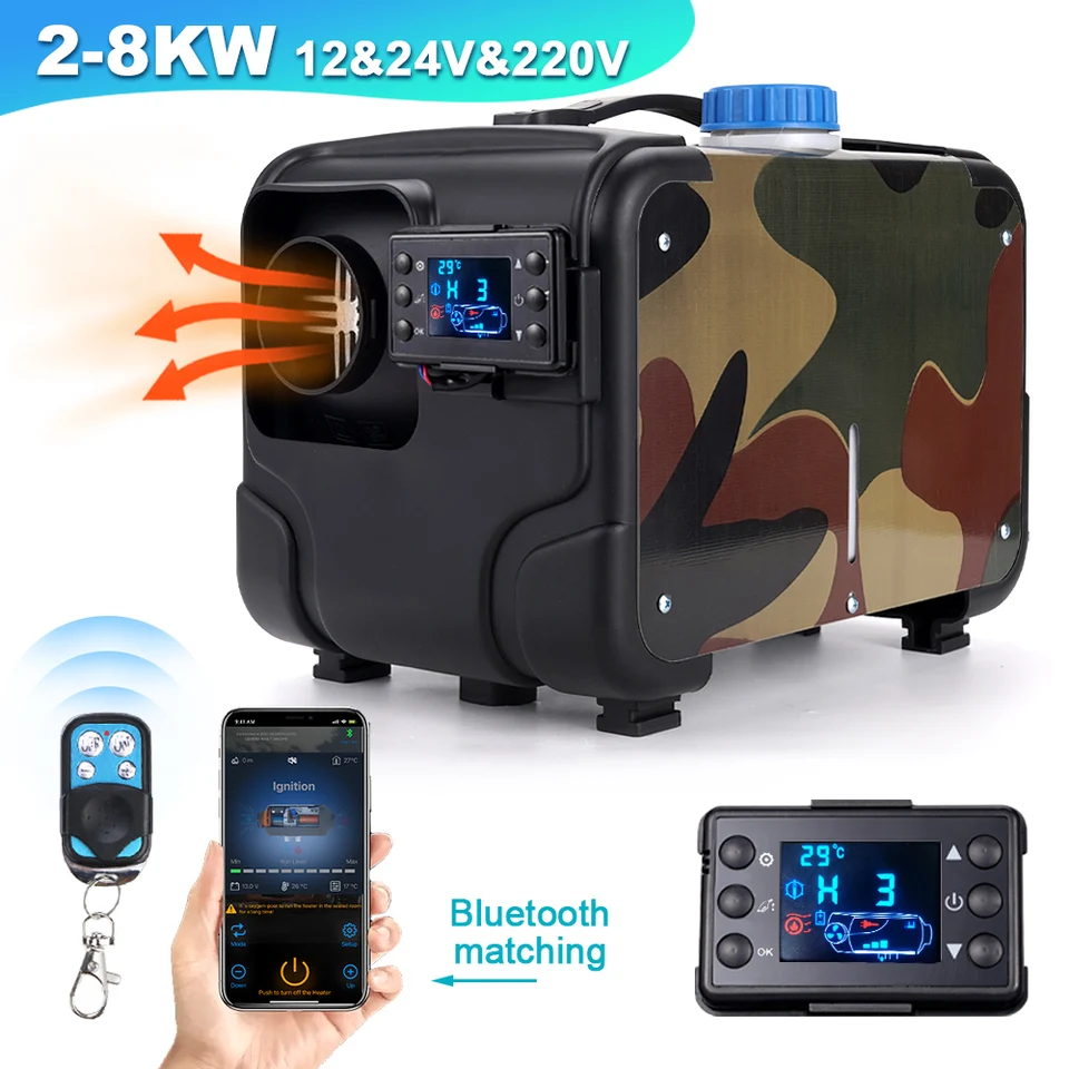 2KW-8KW Ohrievač automobilov 12v/ 24v/ 220V 3in 1 Ohrievač na dieselové vozidlo so zelenými vzduchovými naftami pre autobusové lode