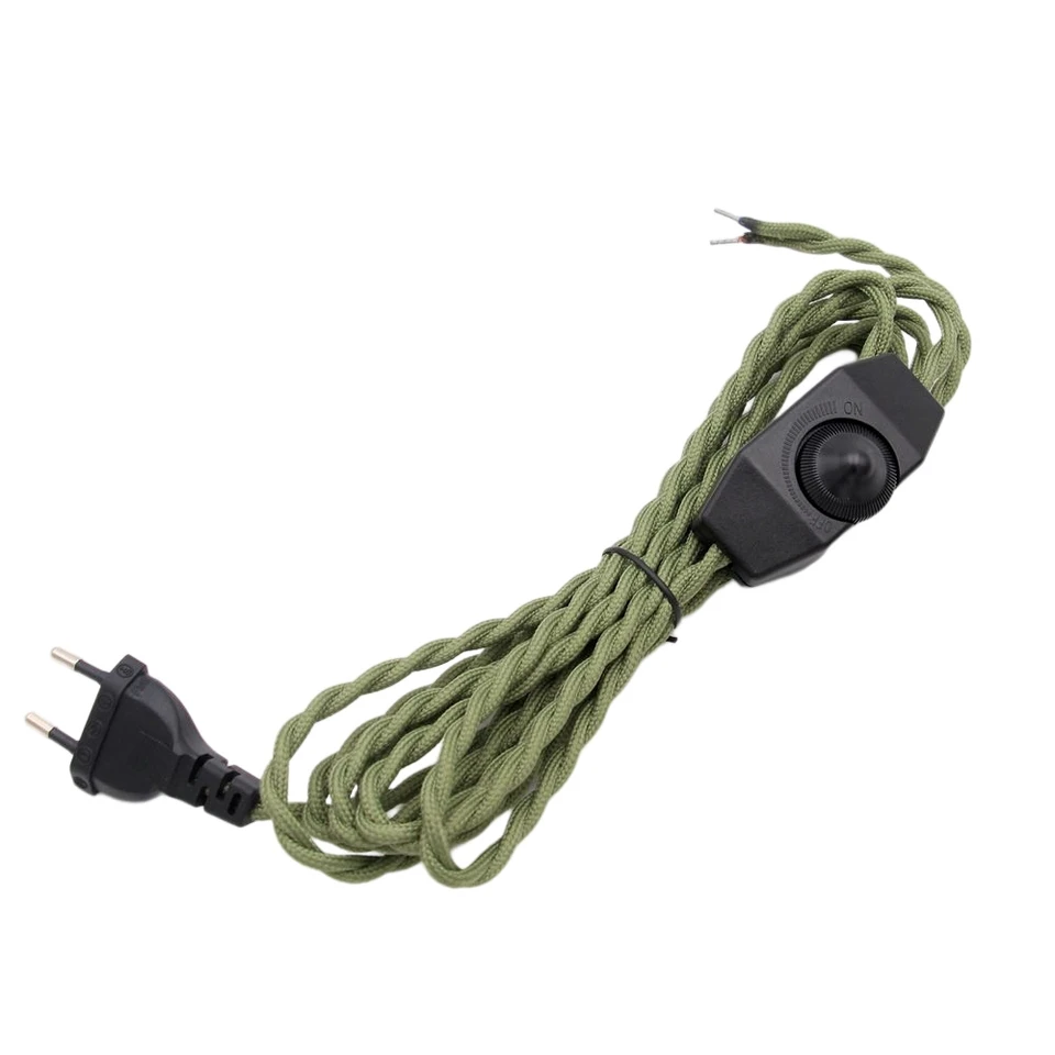 2M 3MATRY AC 220V-250V Vinobranie zástrčkových káblov EÚ Retro Twisted Cable s prepínačom stmievania