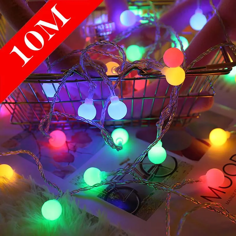 2m 5m 10m 10m čerešňové lopty LED Fairy String Lights Battery USB Prevádzkovaná Girland Nový rok Svadobná vianočná dekorácia vonkajšia miestnosť