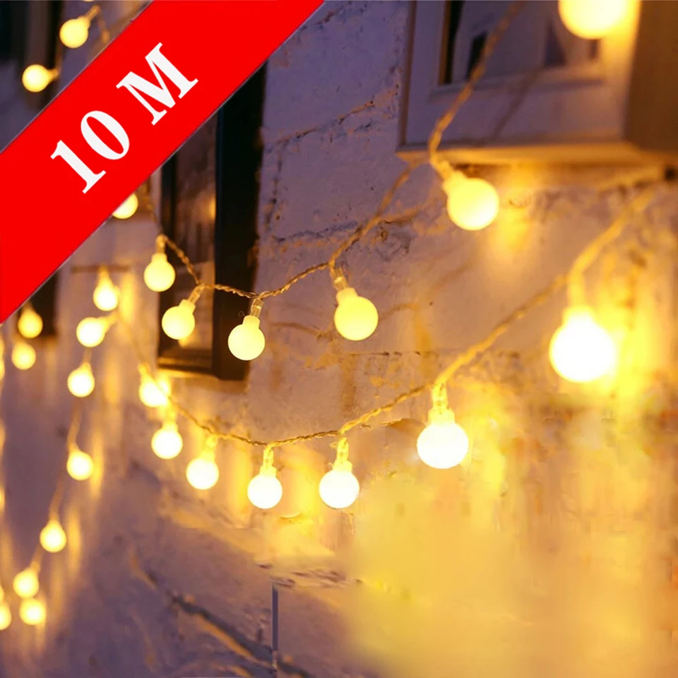 2m 5m 10m 10m čerešňové lopty LED Fairy String Lights batéria USB 220V 110V Prevádzkovaná svadobná vianočná vianočná vonkajšia miestnosť dekorácia girlandu