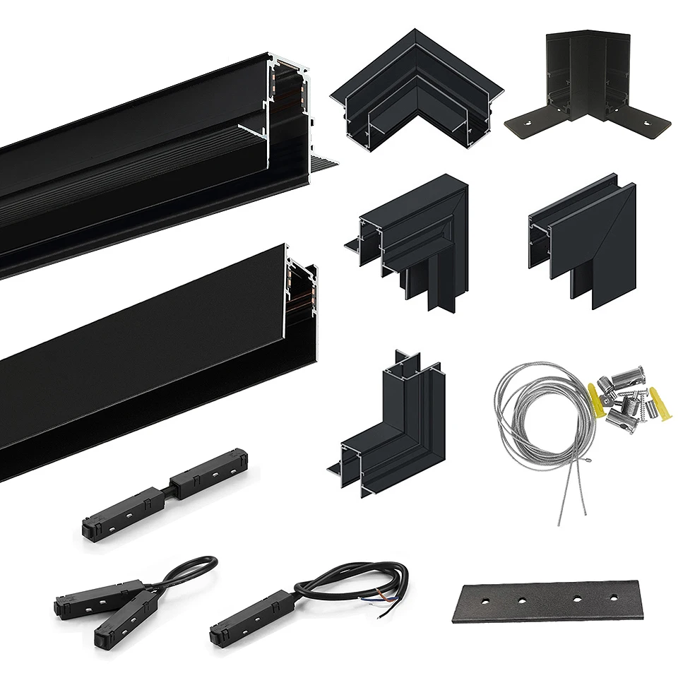 2M Magnetická koľajnica Lineárne magnetické koľajové osvetlenie príslušenstvo 2 metre Stropné magnetické stopy súpravy 48 V Rohový konektor napájania