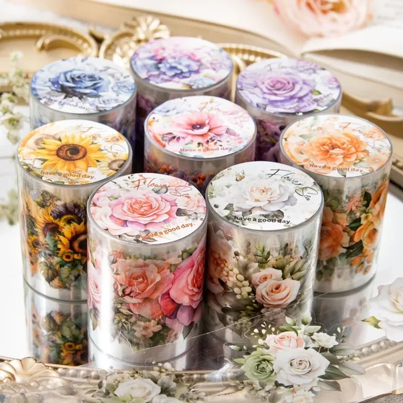 2m/rolka Pet Tape Tape Washi maskovacie pásky kvety scenéria Rose Plánovač Japonské lepidlo DIY Nálepka Denník Denník Scrapbooking