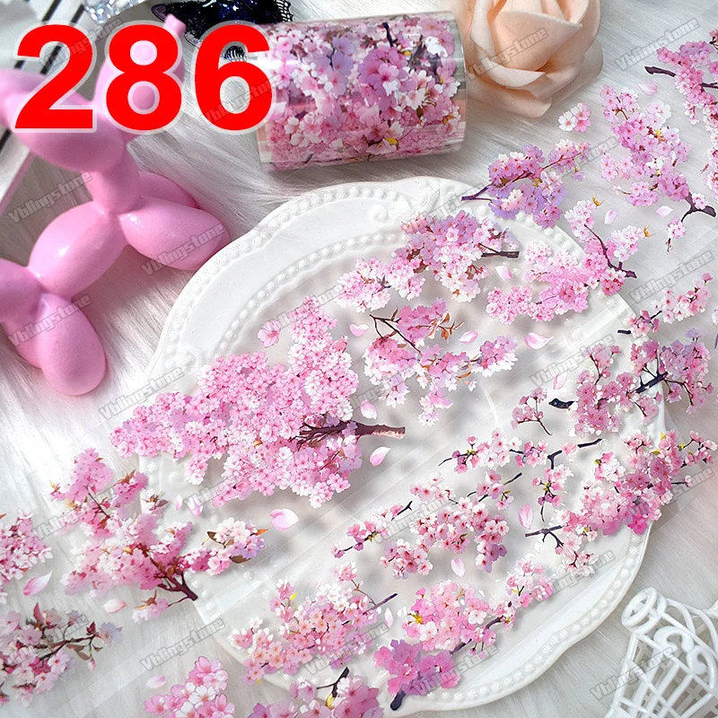 2M Sakura Pet Washi Tapes Dekoratívna nálepka pre denník scrapbooking ružové kvetinové maskovacie pásky Karta Výroba estetického kancelárskych potrieb