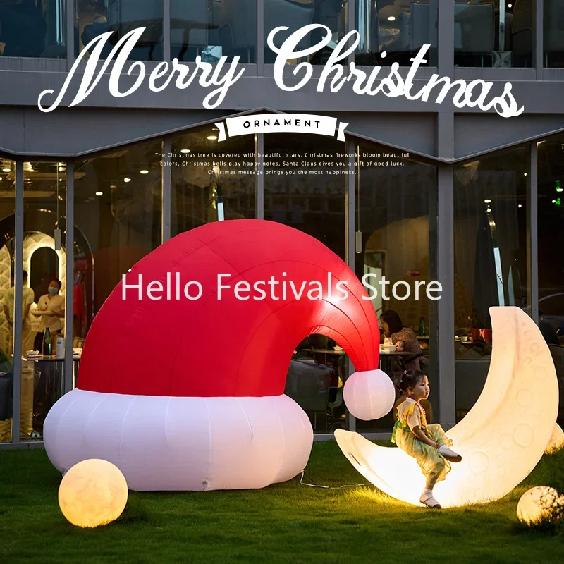 2M vedené vianočné klobúky nafukovacie nafukovacie klobúky santa vyhodené do povetria okno Decorácie osvetlené Christma nákupné obchodné centrum dekorácie