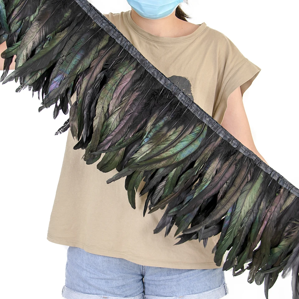 2METER Čierne kohútkové chvost perie 10-12inches phešantné perie Fringe Ribbon Dancers Dodávky Carnival Coque Plumas
