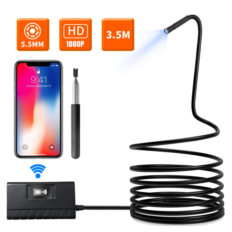 2MP 1080p 5,5 mm bezdrôtové WiFi Endoskop Inšpekcia Otoskop Camera CMOS Borescope pre digitálny mikroskop s inteligentným telefónom Android a ISO