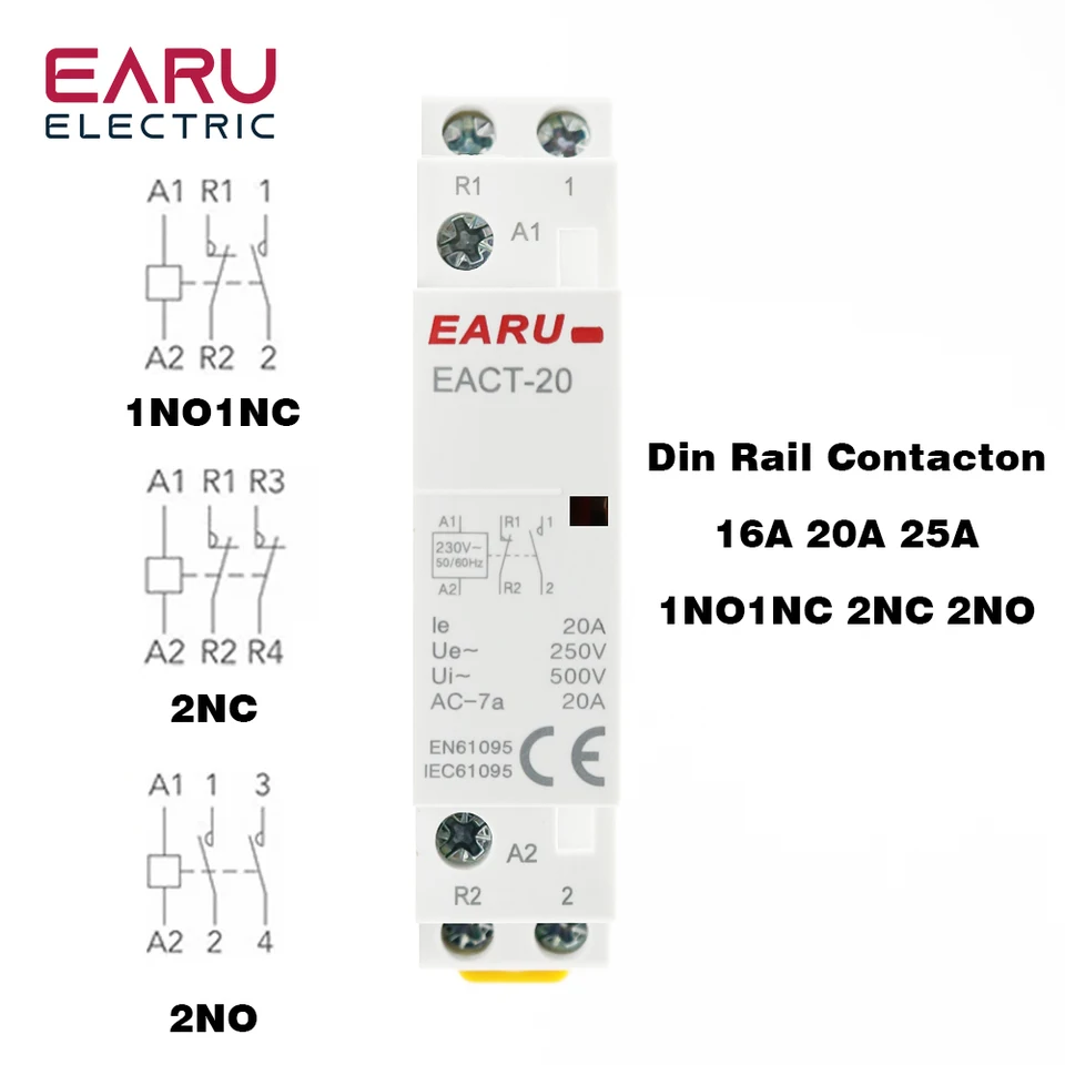 2p 16a 20a 25a 1No1nc 2NO 2NC AC 220V 230V 50/60Hz DIN Rail namontovaná domácnosť Modulárny AC stýkač pre inteligentný dom Hotel Hotel