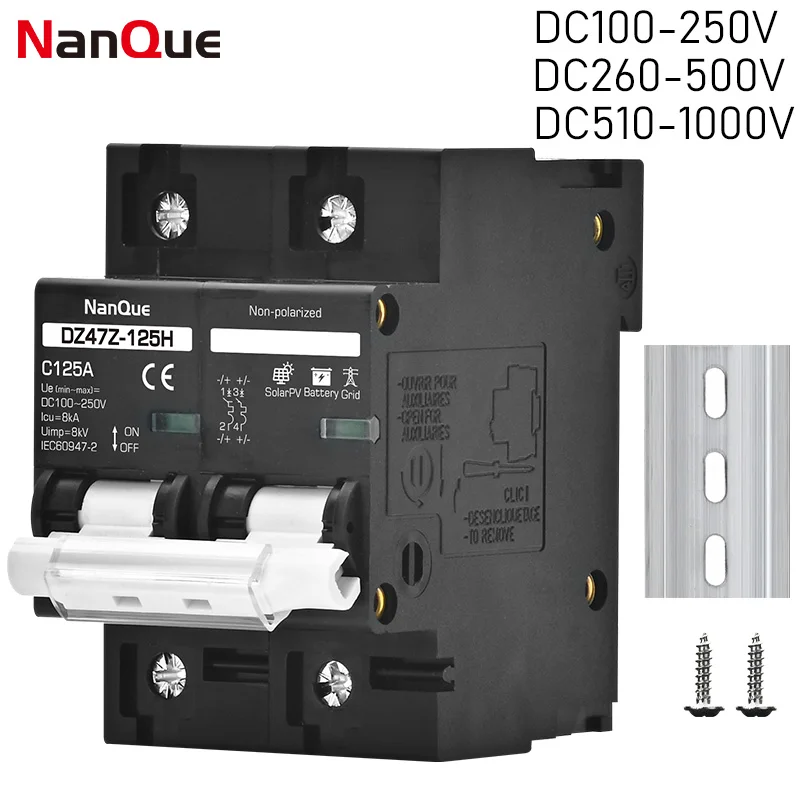 2P MCB 100A 125A 150A DC100V 150V 250V 500V 1000V napätie Circuit Cuter C Curve Solárny panel Ochrana batérie Short Circuit