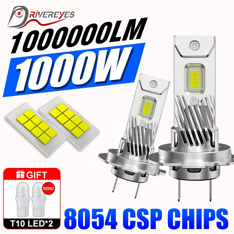 2pc 1000W High -Power H7 LED žiarovka Turbo svetlomet 6500K 1000000LM 12V 24V 8054 CSP Výkonná najlepšia H7 LED dióda schválená Mini lampy schválená