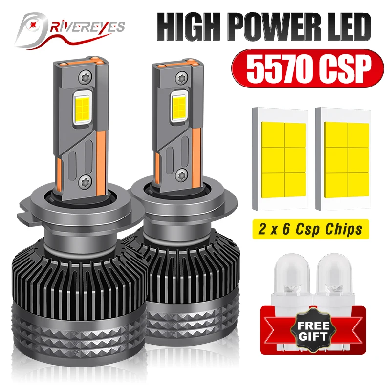 2pc H7 LED H4 H4 CANBUS CAR SLEDNET Vysoký výkon H11 H1 H9 9012 9005 9006 HB3 HB4 5570 CSP High Low Low Super Decoder 1200W 12V