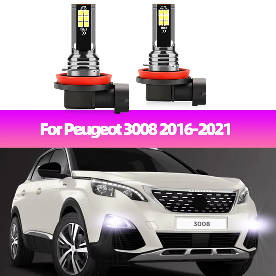 2PC LED hmlové žiarovky žiarovky pre Peugeot 3008 2016 2017 2018 2019 2020 2021 Biela hmlová lampa 6000K Foglights 12V predné hmlové svetlá auta