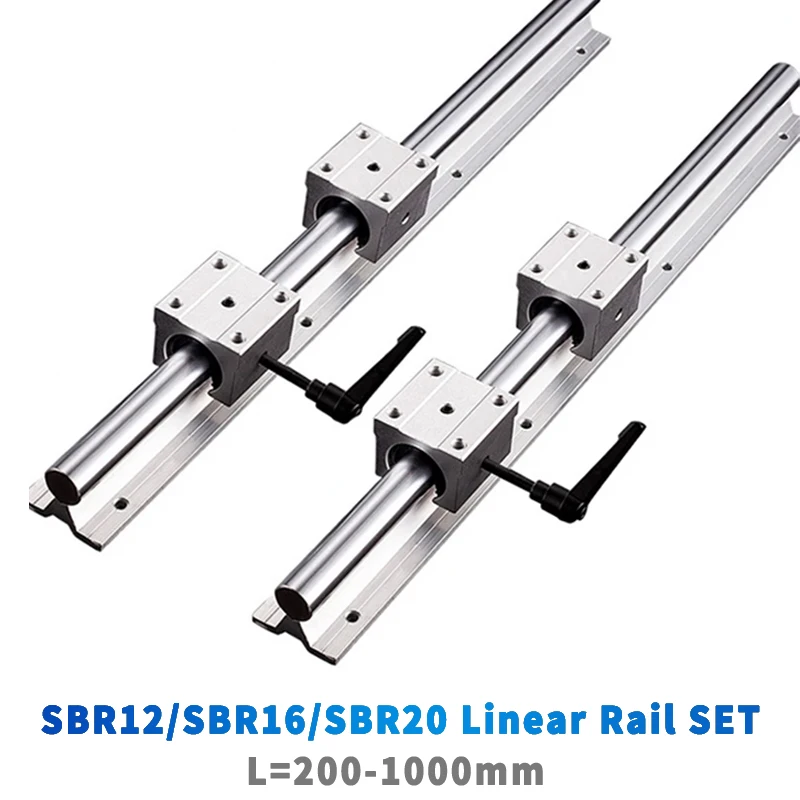 2pc SBR12 SBR16 SBR20 Lineárna vodiaci koľajnica 300 400 500 600 700 800 1000 mm plne podporovaná koľajnica + 4ksc SBR16/12/20UU Lineárny base blok Beare
