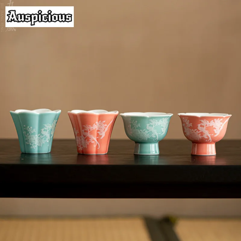 2pc/set High End Flower Pattern Ceramic Teacup Dámsky osobný pohár Puer Master Cup Chazhan Kung Fu Teaware