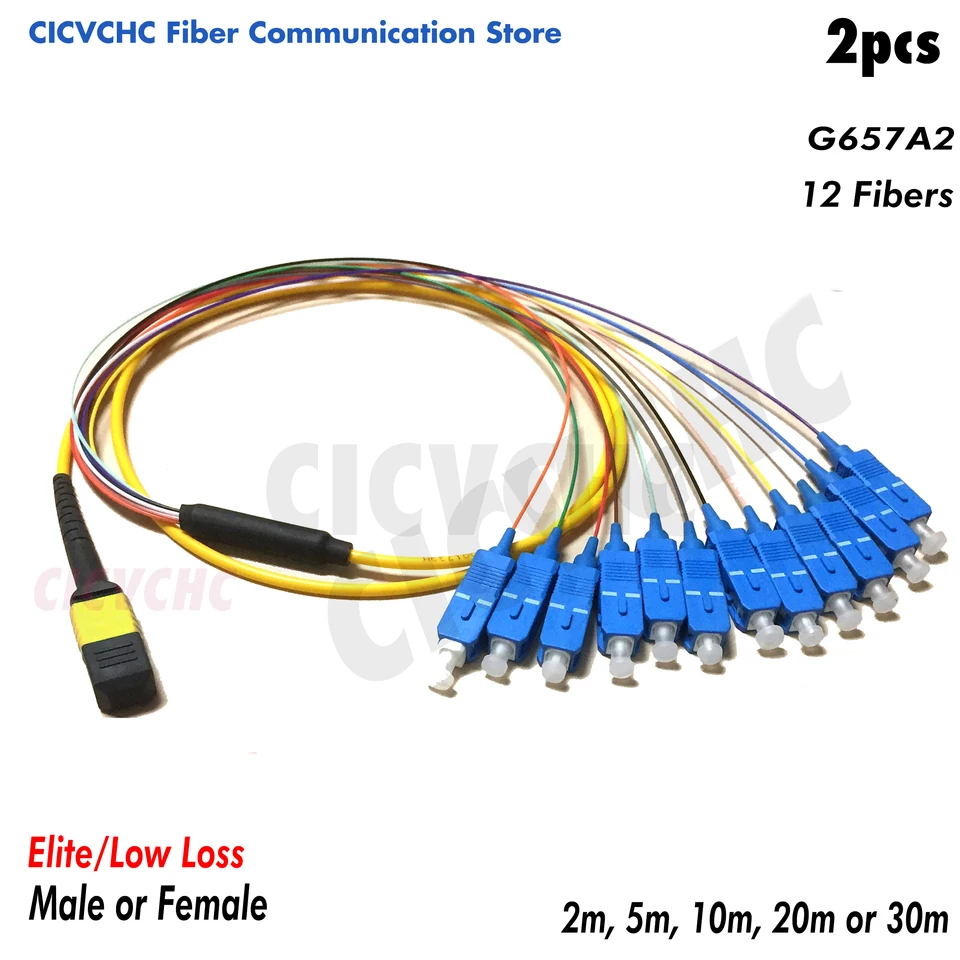 2pcs 12 vlákien MPO/APC Fanout SC/UPC, SM elite Low Strata Muž, žena, kábel 0,9 mm, zostava MPO