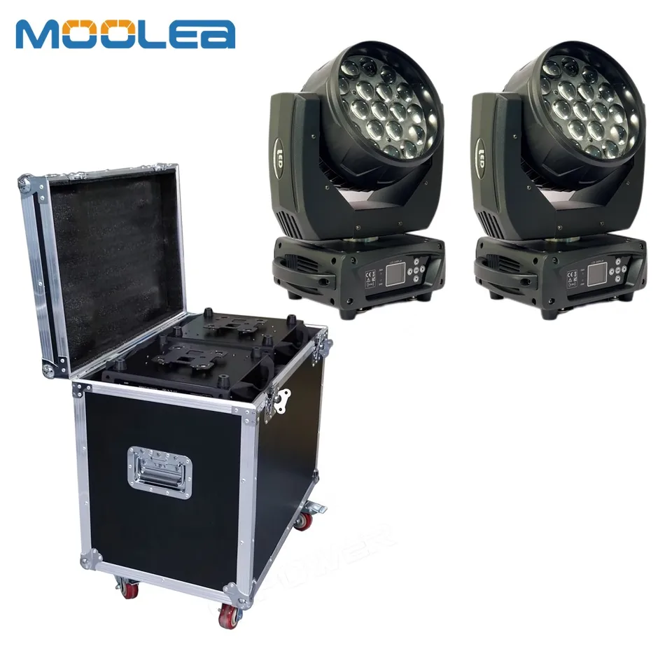 2pcs 19x15w LED Zoom Praje s letovou lad LED pohybujúcou hlavou Disco Svadba DMX 512 Automaticky upravte svetlo uhla lúča
