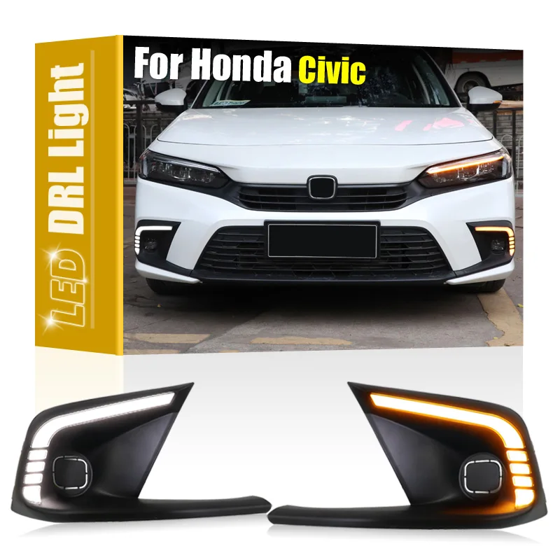 2pcs 2-v-1 predný nárazník hmlového krytu LED DRL White Daytime Running Light Amber Turn Signál pre Honda Civic 2021 2022