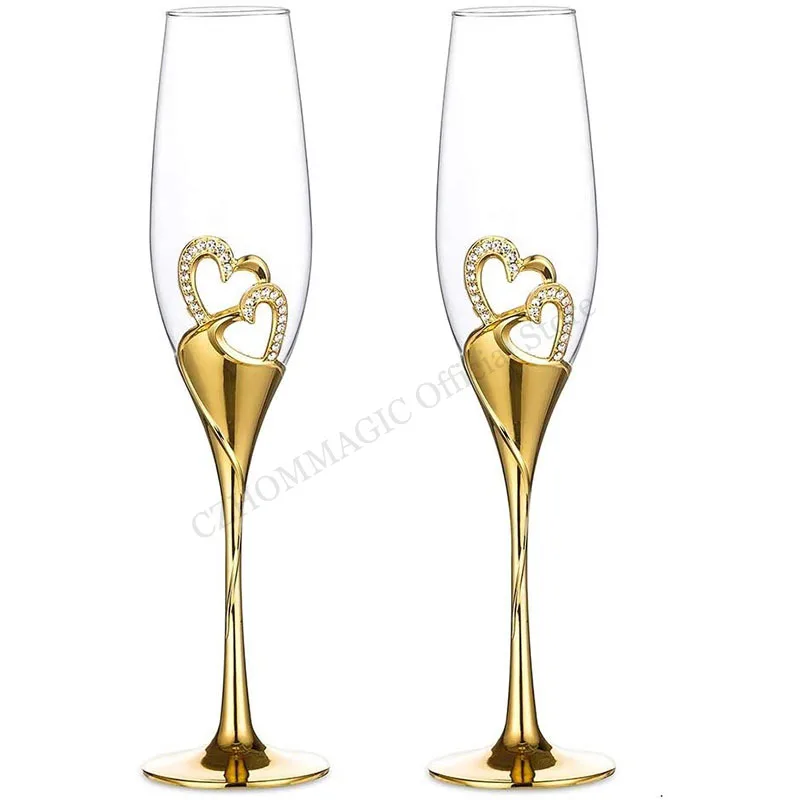 2pcs 200 ml svadobné šampanské sklo Sada srdiečok zlatý toasting flauta na víno sklo pohár Party Lover výročie darček na Valentína
