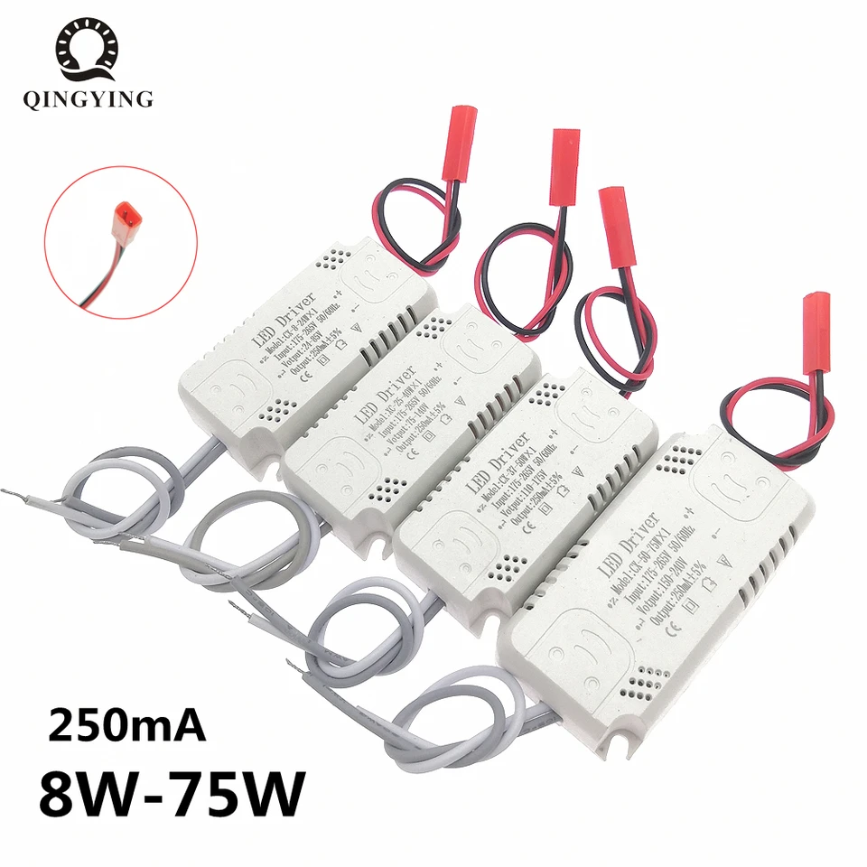 2PCS 250MA LED ovládača 8-24W 25-40W 37-50W 50-75W AC175-265V SVETLIVÁ SLPECIONS Transformátory pre flexibilnú pásku a lustre