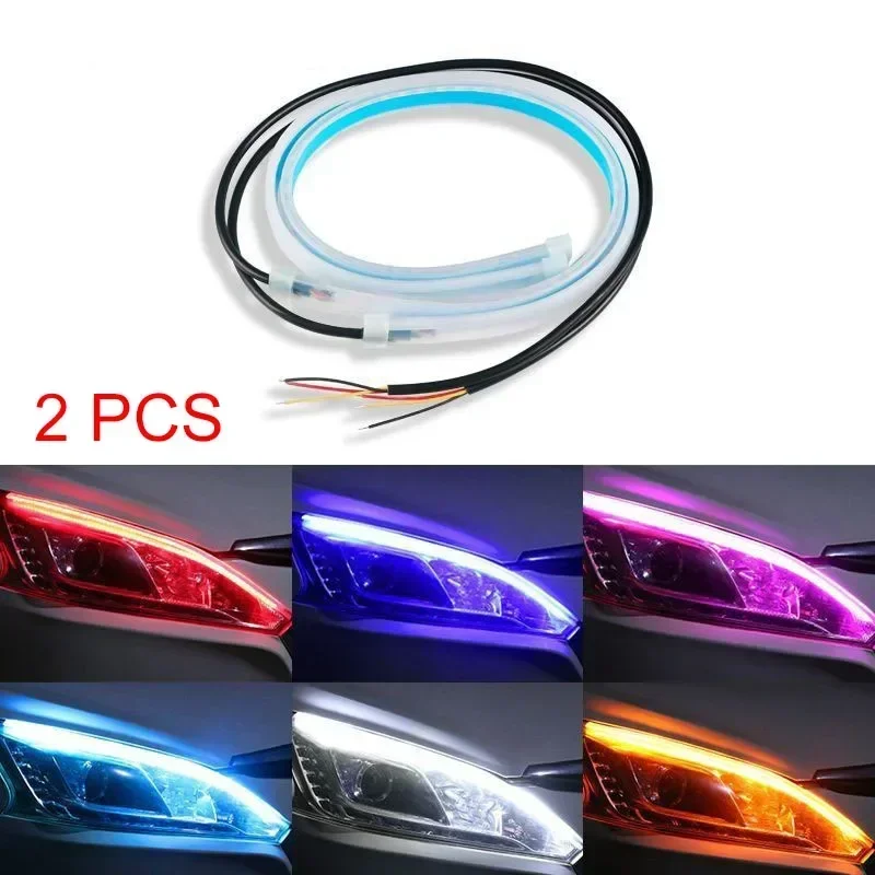 2pcs 30cm vozidlo DRL Flexibilný vodotesný svetlomet LED dióda Univerzálne automatické svetlomety RGB Turn Signál žltý brzdový prietok svetla