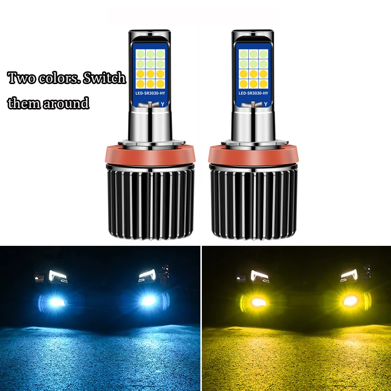 2pcs 30W H11 citrónové zelené auto hmlové svetlá Žiarovky LIME LED FOGLEFTICKÉHO VÝKONU 6000K 3000K 3000K biela žltá ľadová duálna farba H7 hmlové hmly