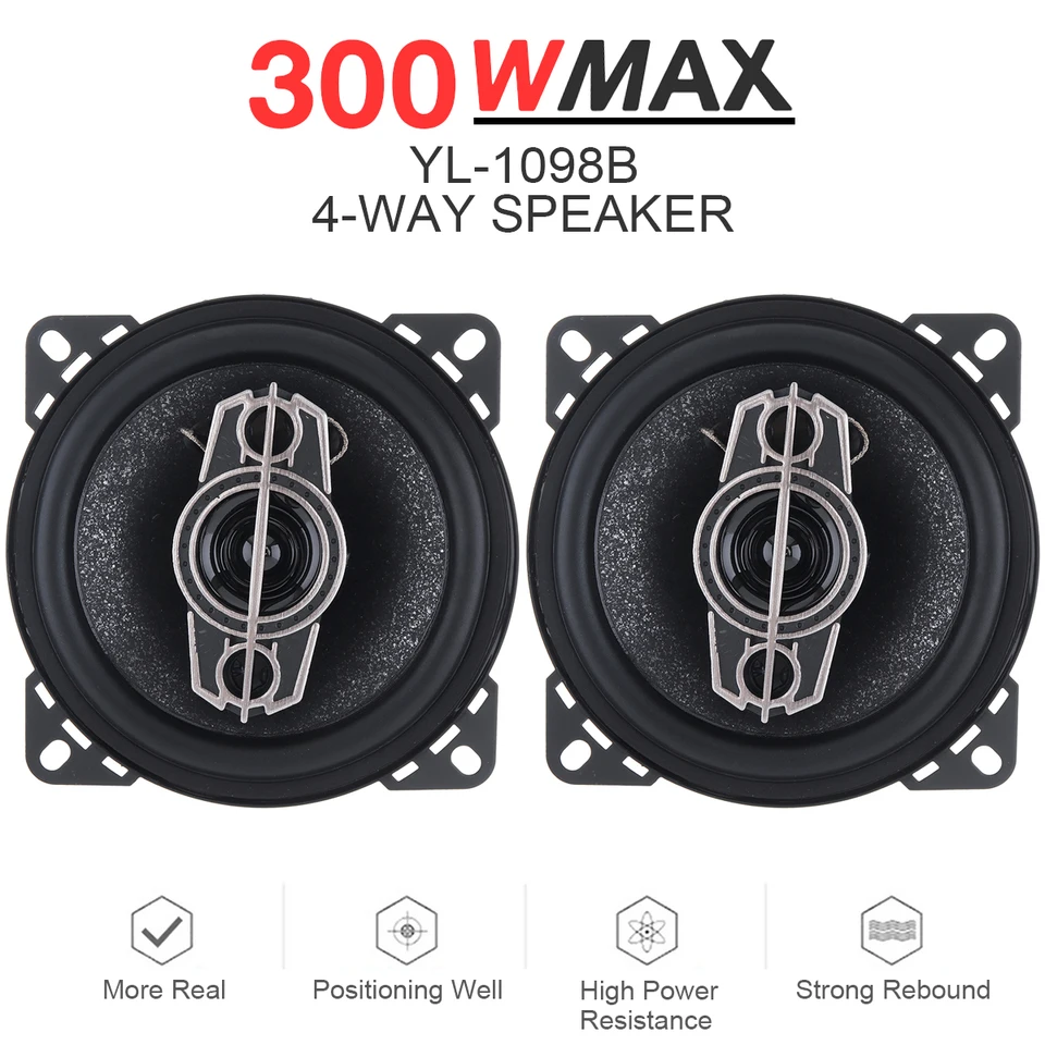2pcs 4 palce 300 W 4 Way Universal Car Coaxium Auto Music Stereo Frekvenčné frekvenčné reproduktory HIFI nedeštruktívna inštalácia