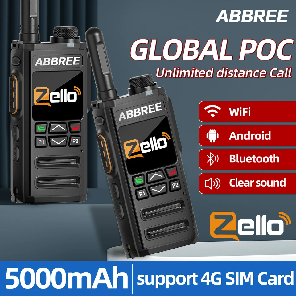 2PCS Abbree GP-268 Network Walkie Talkie Zello Global PoC Wireless Diaľková neobmedzená vzdialenosť 4G Android Bluetooth Two Way Radio Radio