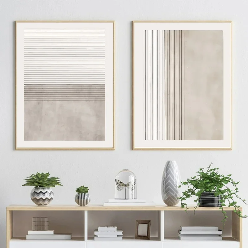 2pcs Abstraktné béžové sivé plagáty tlač Obrázky