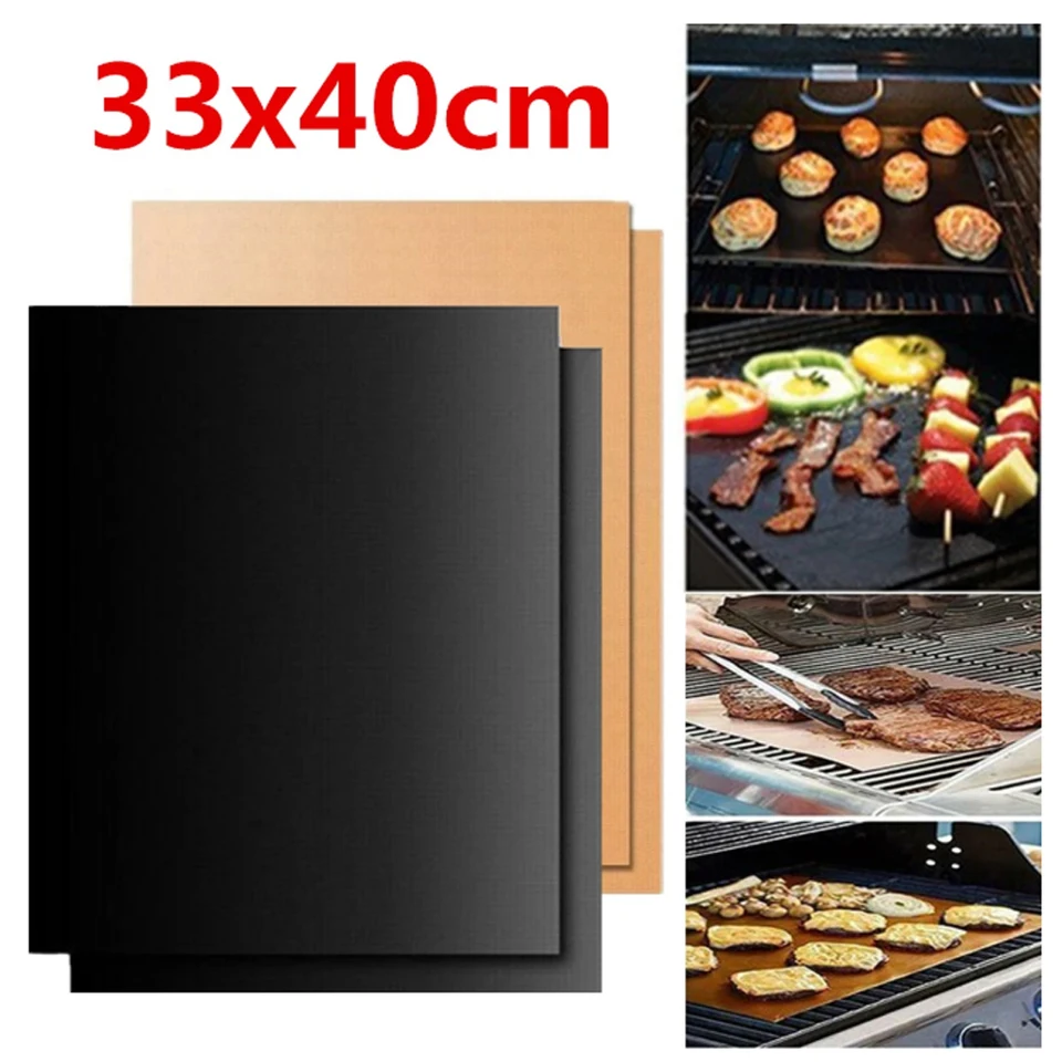 2PCS BBQ Grill Mat Barbecue Outdoor Baking Nepoupasťová podložka Opätovne použiteľná varenie doska 40 * 33 cm pre večierok Ptfe Grill Mat Tools Nové nástroje