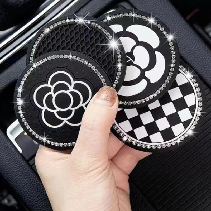 2pcs bling kryštálový nápoj auta Mat Rat Camellia Auto Cup Držiteľ Coaster Silikónová protišmyková univerzálna autá interiérová voda pohár podložky