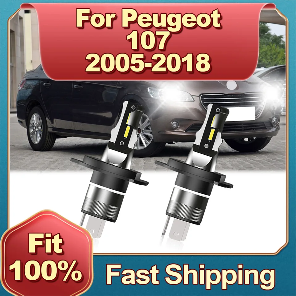 2PCS Car Lights H4 LED CANBUS 30000LM Automatické svetlomet 12V pre Peugeot 107 2005 2006 2007 2008 2009 2010 2010 2011 2012 2013 2014-2018