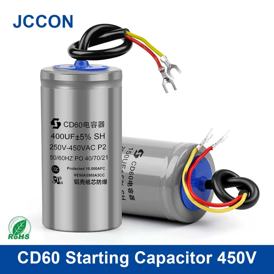 2PCS CD60 Štartovací kondenzátor 450V 50/75/100/150/200/250/300/350/400UF Motor Motor Spustenie motora kondenzátora