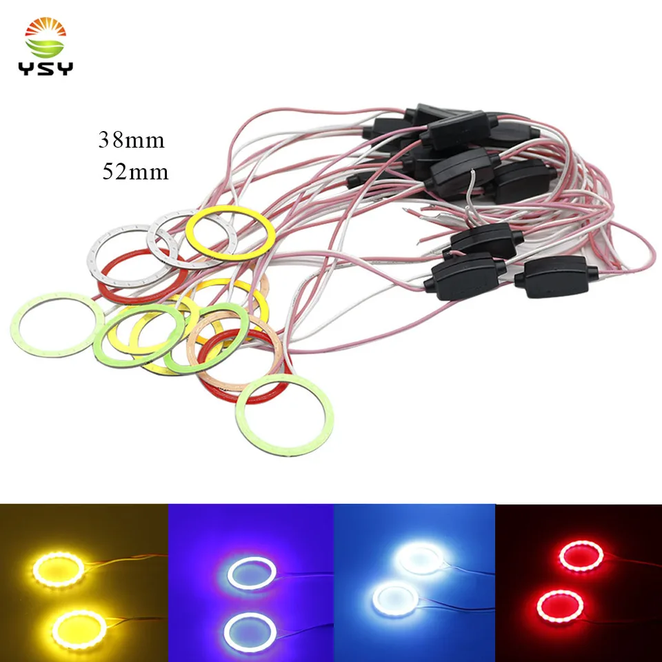2pcs Cob Angel Eyes 38 mm 52 mm automatické halo krúžky Cob Angel Eye Car Svetlomet Motocykel biely žltý 12v