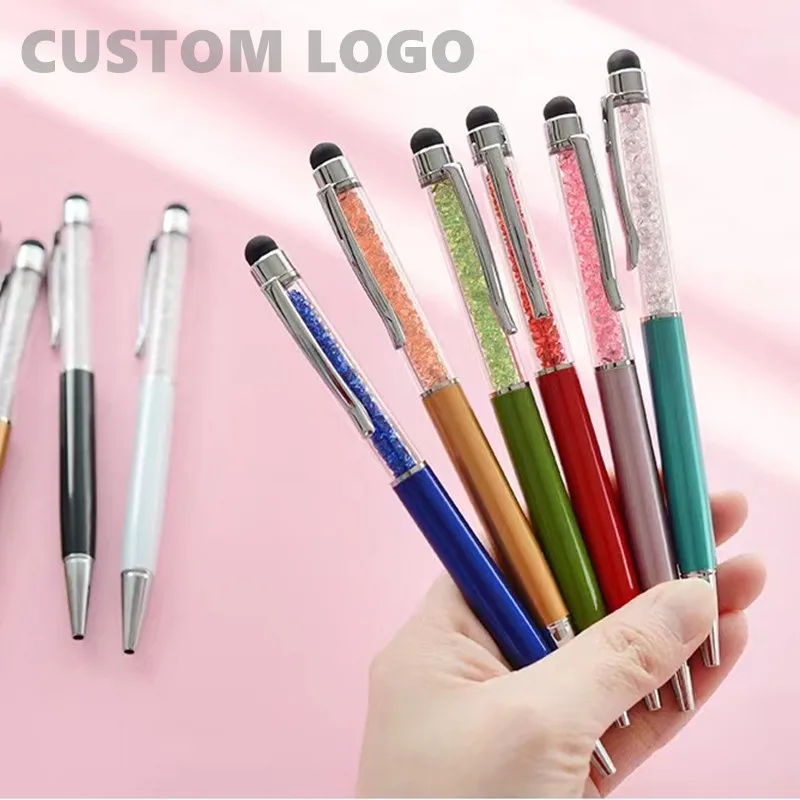 2pcs Crystal Pen Diamond Ballpoint Pens Stationery Ballpen Stylus Pen Touch Pen Oily Black Repl