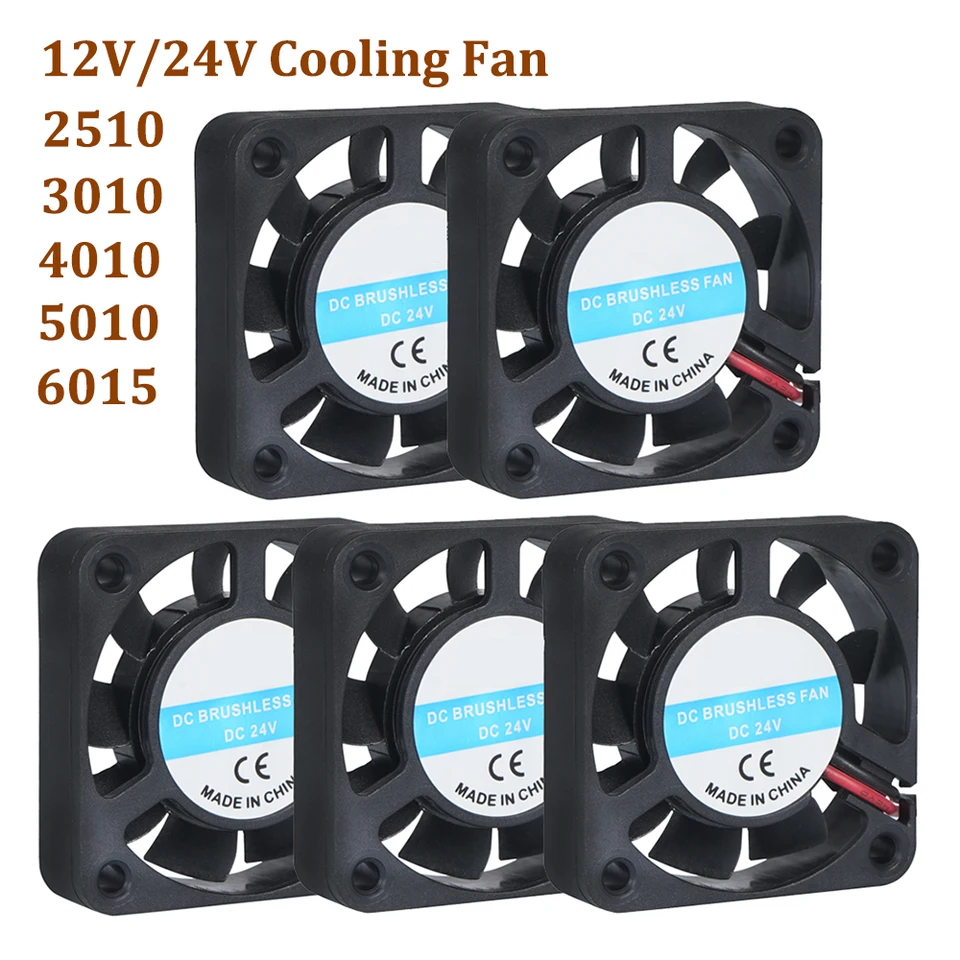 2pcs DC 12V 24V Cholnícka ventilátor 2510 3010 4010 5010 6015 Cooler ventilátor 3D Tlačiareň Časti chladič Vasúvač CPU CPU CPU CPU CPU