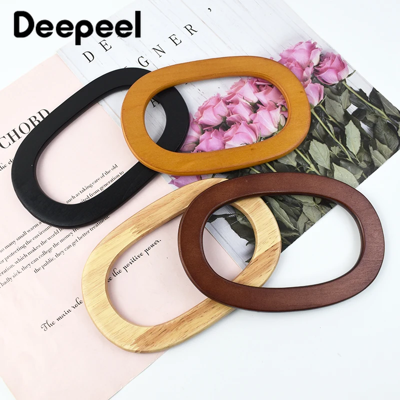 2pcs Deepelel 16*10,5 cm oválne drevené rukoväte rukoväte prsteň pre kabelku s kabelkou tkanina