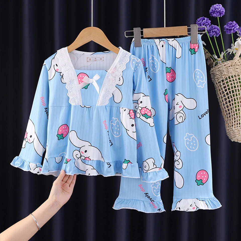 2pcs detské pyžamy obleky s dlhým rukávom Anime sanrioed cinnamoroll kawaii melody kuromi karikatúra jar jeseň roztomilé oblečenie spánku