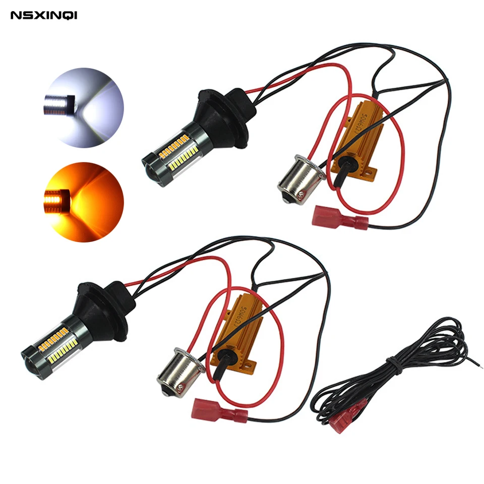 2PCS Duálna farba 1156 BA15S/BAU15S P21W PY21W T20 7440 LED žiarovky Otočné svetlá 66SMD WHITE AMBER/ICE BULE Free CANBUS DRL