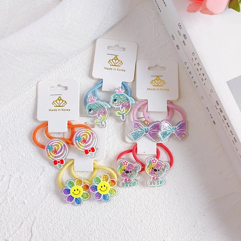 2pcs dúhové gradientné flitry princezná roztomilý pokrývku hlavy Kids Elastické vlasové kapely Detské kravaty Vlasy Dievčatá Doplnky detská čela hlavy