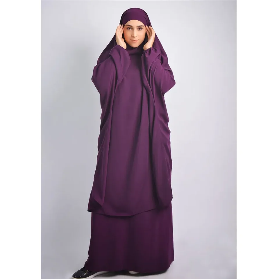 2pcs eid djellaba khimar jalabiya moslim set žien Islamské oblečenie modlitbové odevy arabské rúcho abaya kaftan šaty burqa ramadan oblek