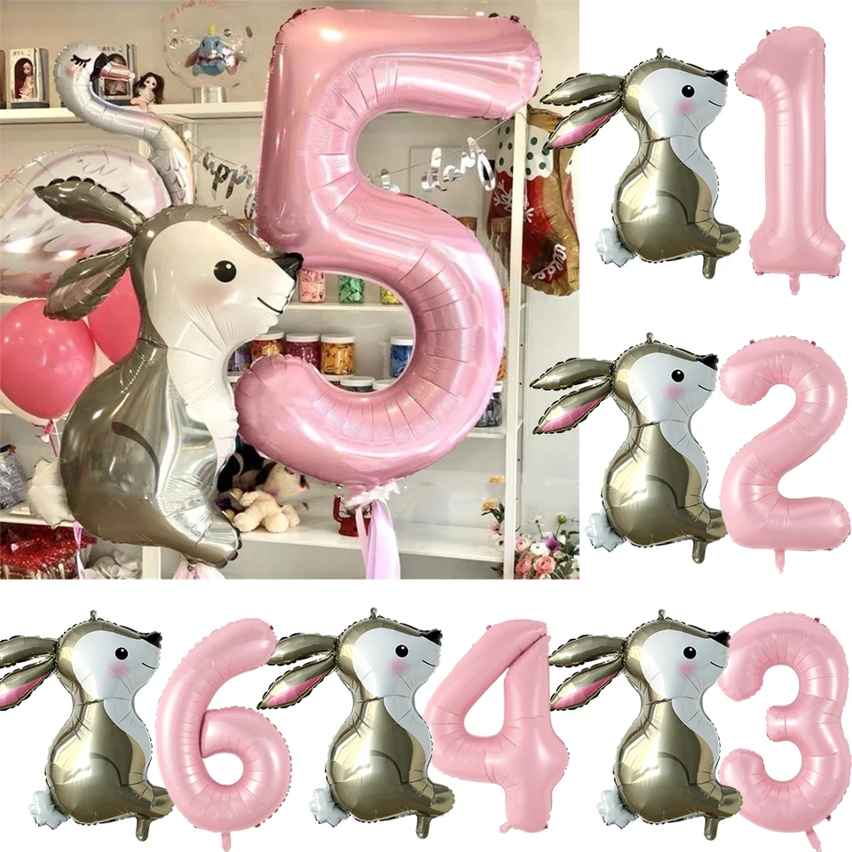 2PCS Gray Rabbit Fil Balóny 40inch ružové modré číslo Balón 0-9 Veľké postavy Globos Jungle Dieča