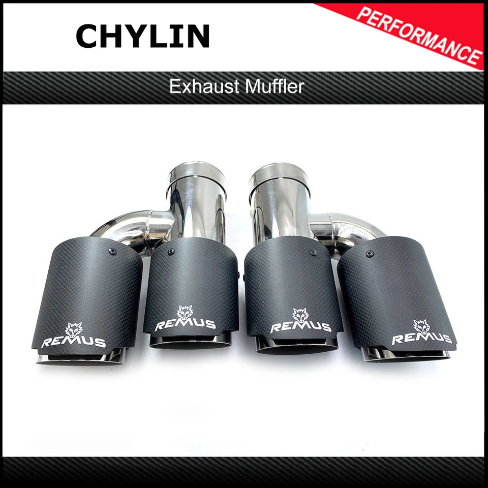 2pcs h v štýle Universal Dual Matt Carbon Fiber Výfuk HIST 304 NEHODELÁCIA MEDIFIKOVANÁ HOLL s logom Remus Logo