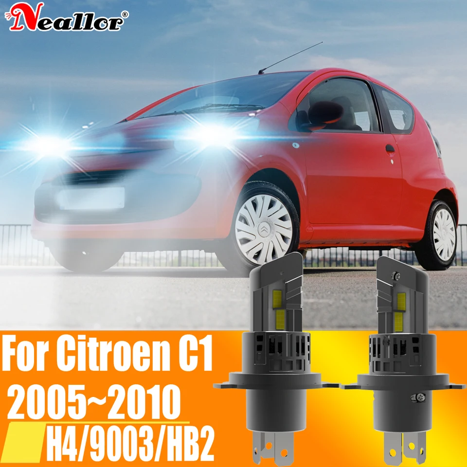 2PCS H4 HB2 9003 LED svetlomet Canbus bez chyby Vysoko výkonná žiarovka White Fog Light Diode Lamp 12v 55 W pre Citroen C1 2005 ~ 2010