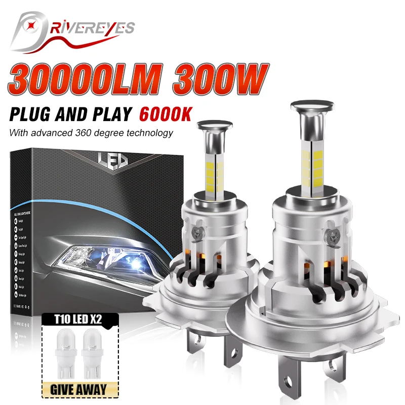 2PCS H7 30000LM 300W LED 360 360 Svetlomet Svietiteľka bezdrôtovo pre automatickú hmlovú lampu 12v 4 bočné čipy Turbo LED Automobil super svetlý