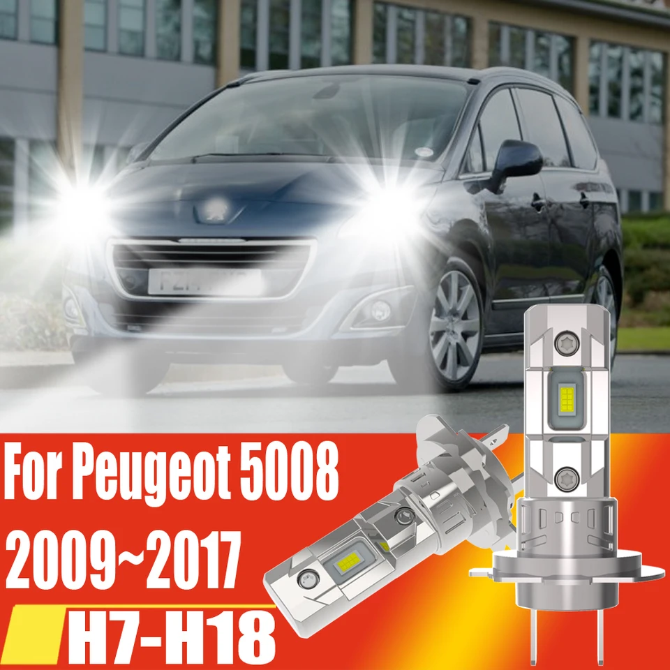2pcs H7 LED svetlomet Canbus High -Power Car Žiarovka Biela automatická hmlová svetlá Moto Turbo Diode Light Lamp 12v 55W pre Peugeot 5008 2009 ~ 2017