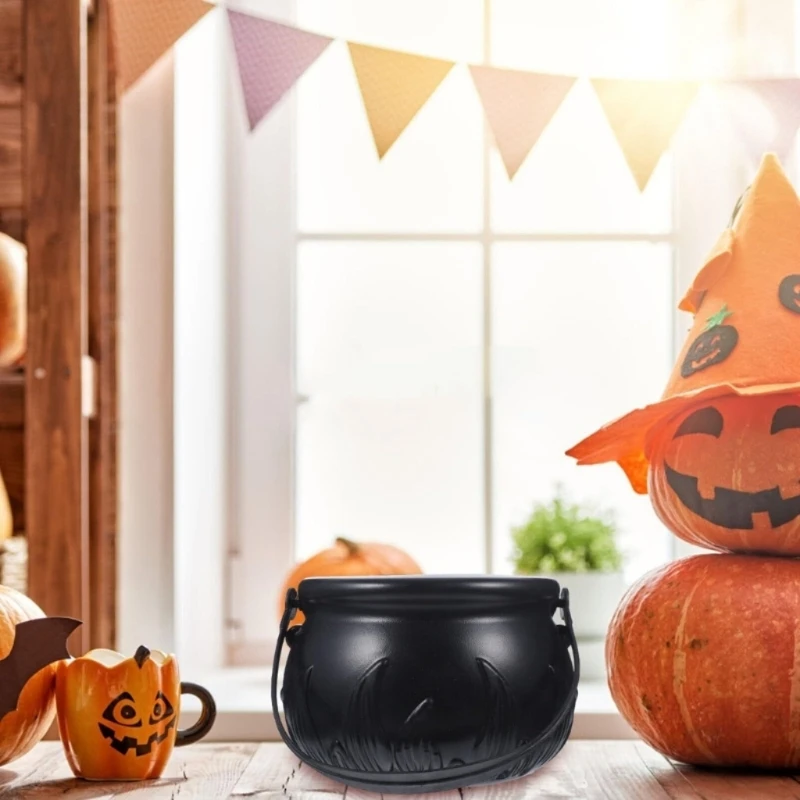 2pcs Halloween Cauldron Cast Black Cauldron kanvica Candy Bowl železná čarodejnica čarodejnícka čarodejnica kotla s vekom a dekoráciou rukoväte