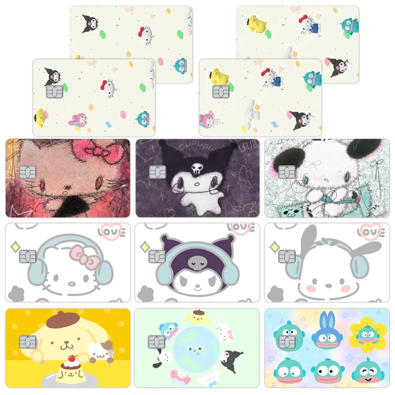 2pcs Hello Kitty Kuromi Cartoon Cover Cover Covery pre nálepky na debetnú bankovú kartu karta
